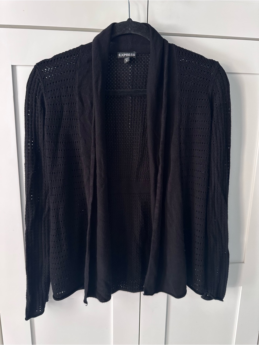 Express Black Open-Front Knit Cardigan with Draped Collar